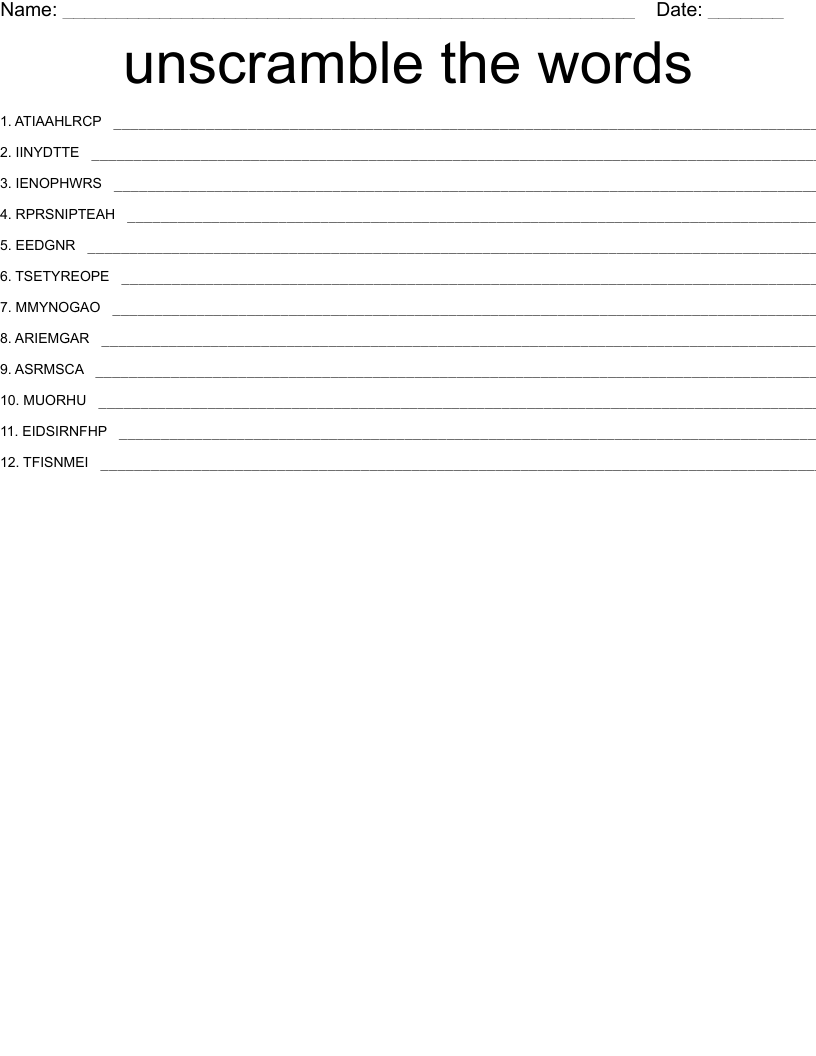 unscramble the words