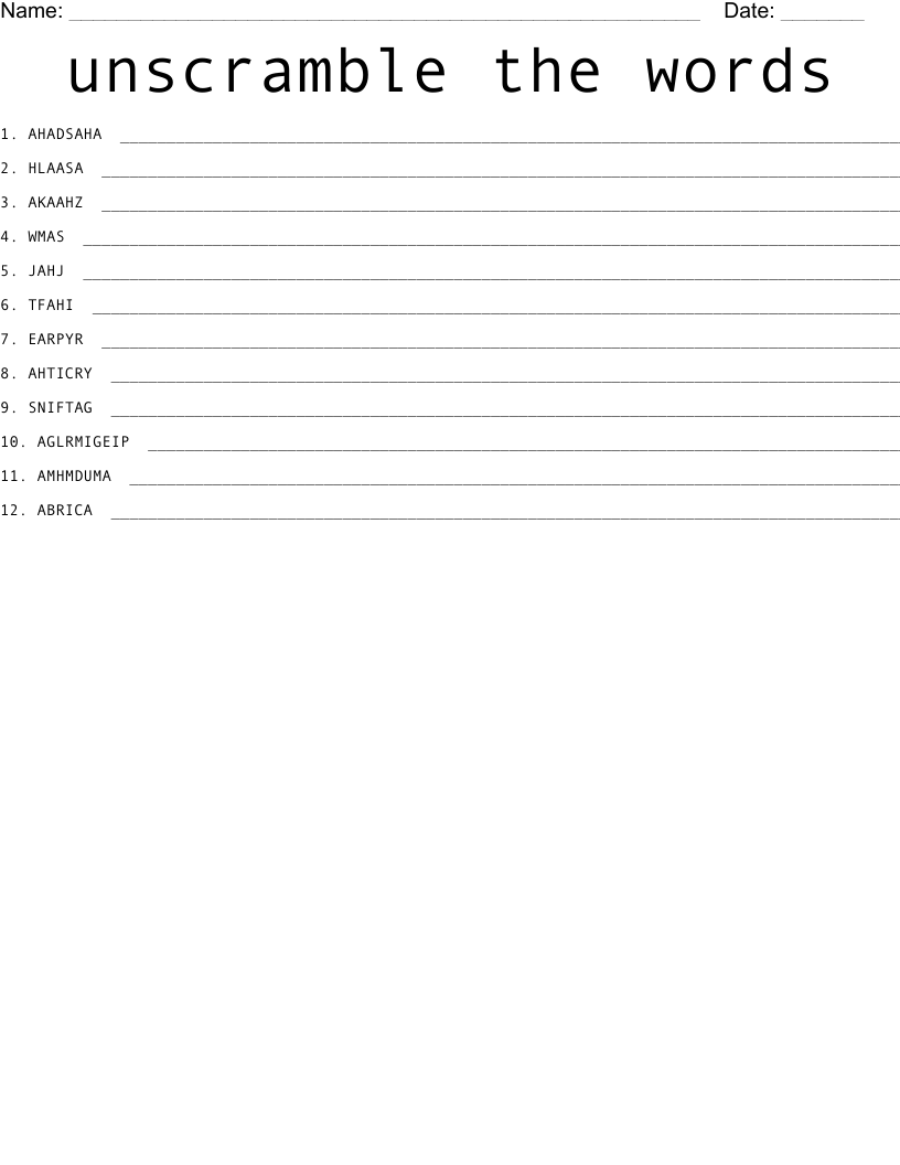 unscramble the words 