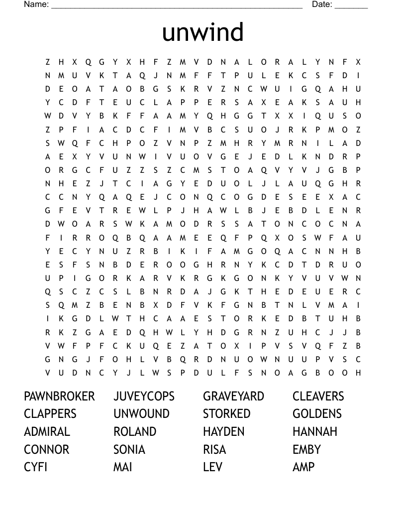 unwind Word Search