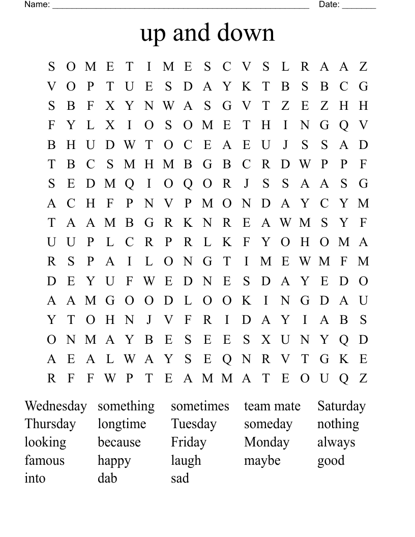 up and down Word Search