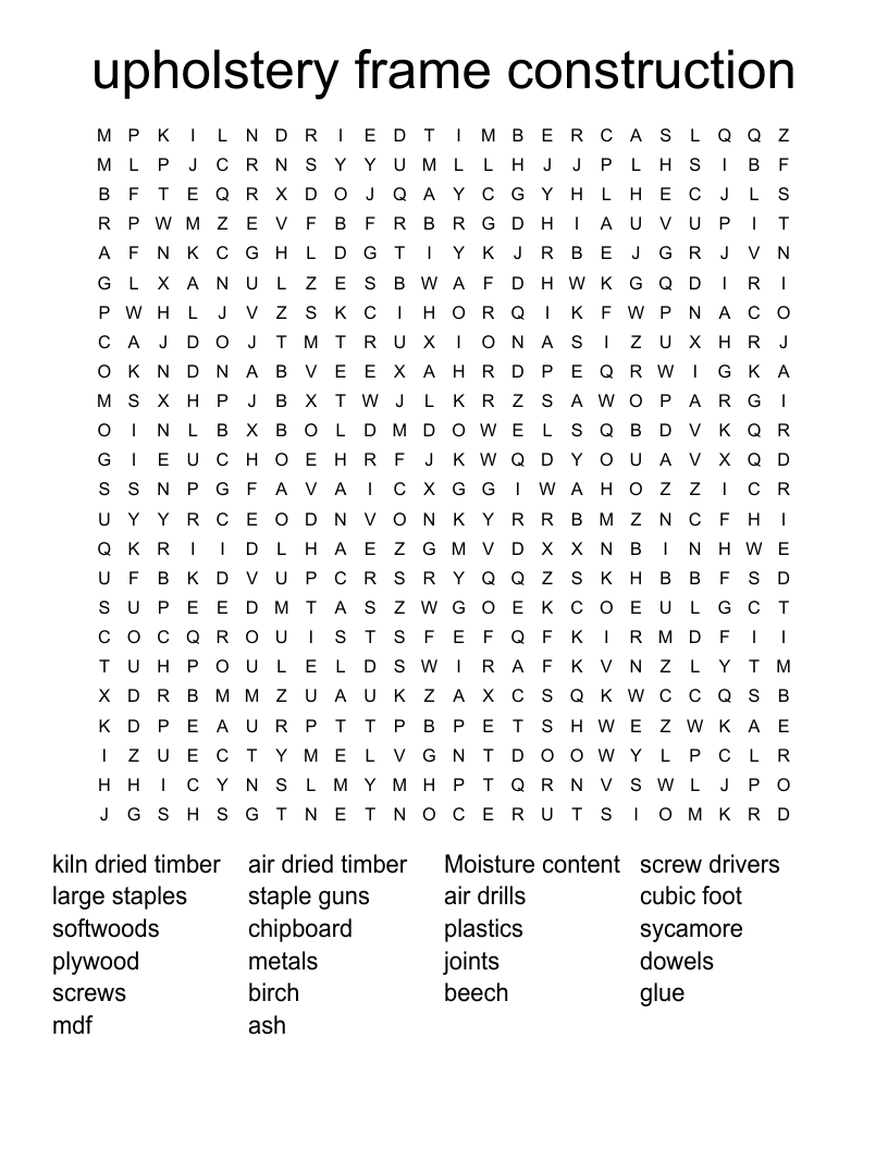 upholstery frame construction Word Search