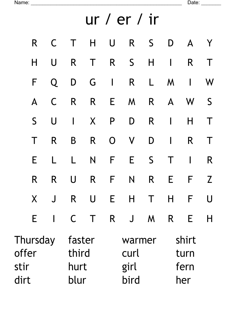 ur / er / ir Word Search