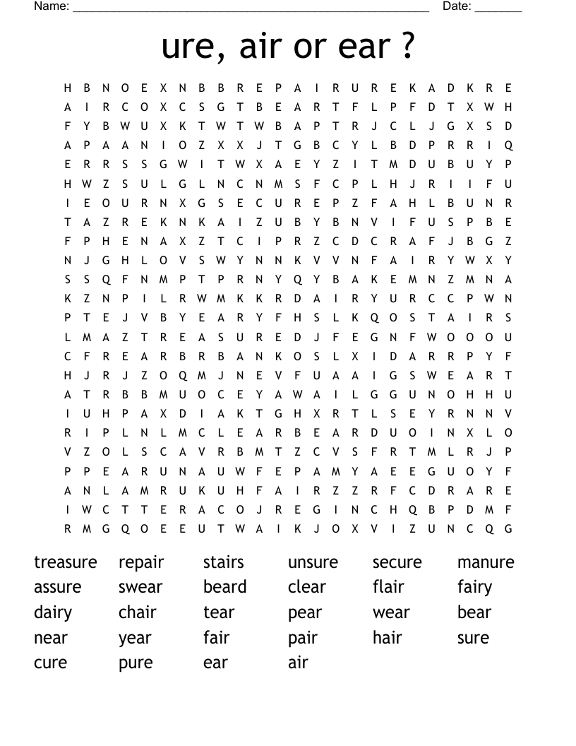 ure, air or ear ? Word Search