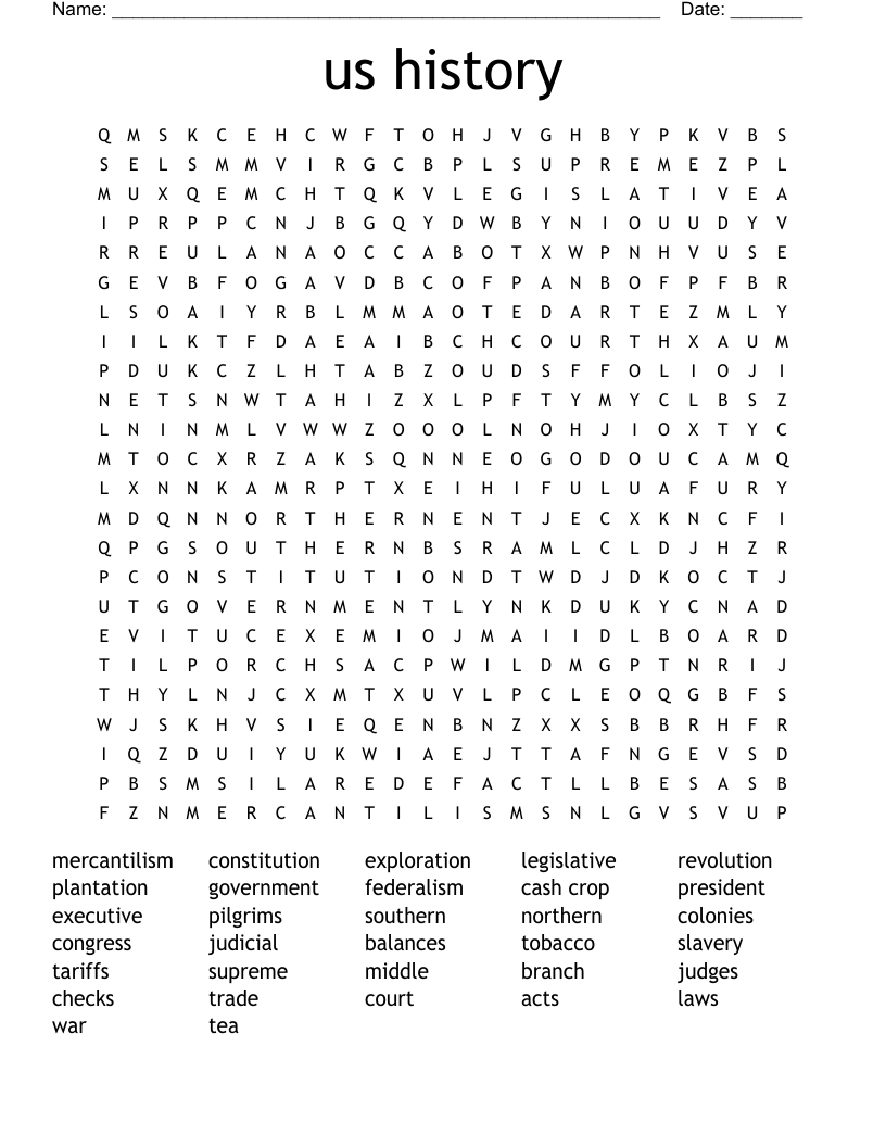 us history Word Search
