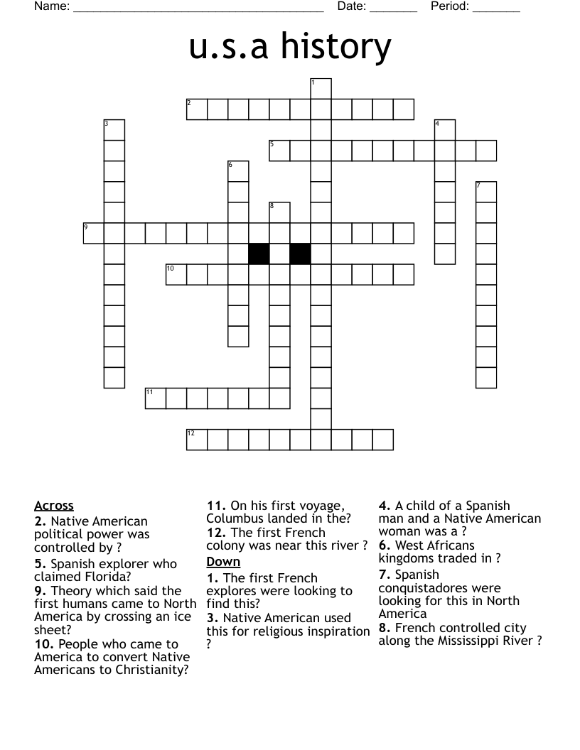 u.s.a history  Crossword