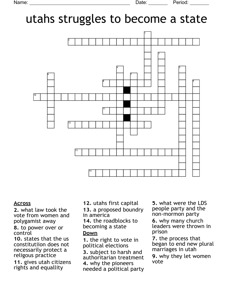 utahs struggles to become a state  Crossword