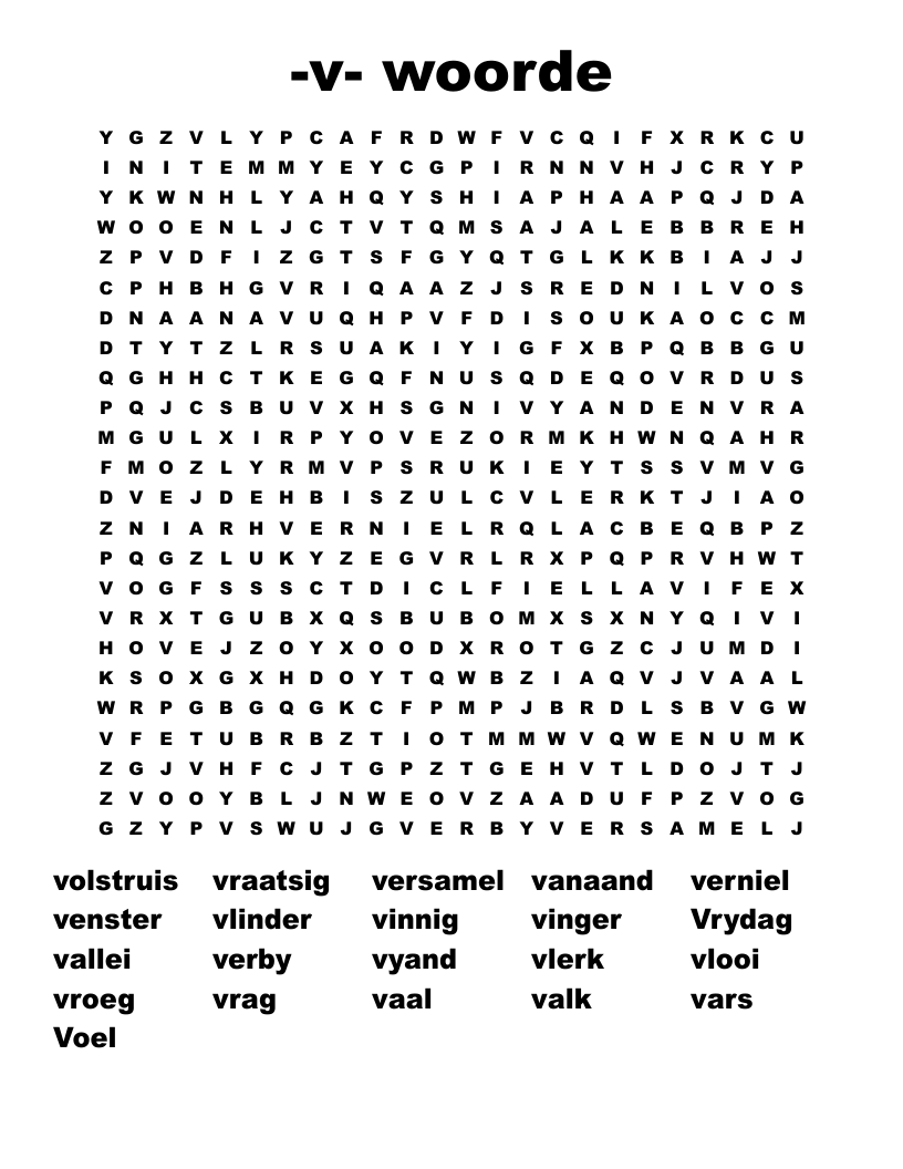 -v- woorde Word Search