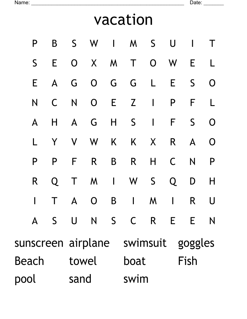 vacation Word Search