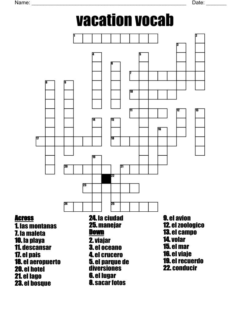 vacation vocab Crossword