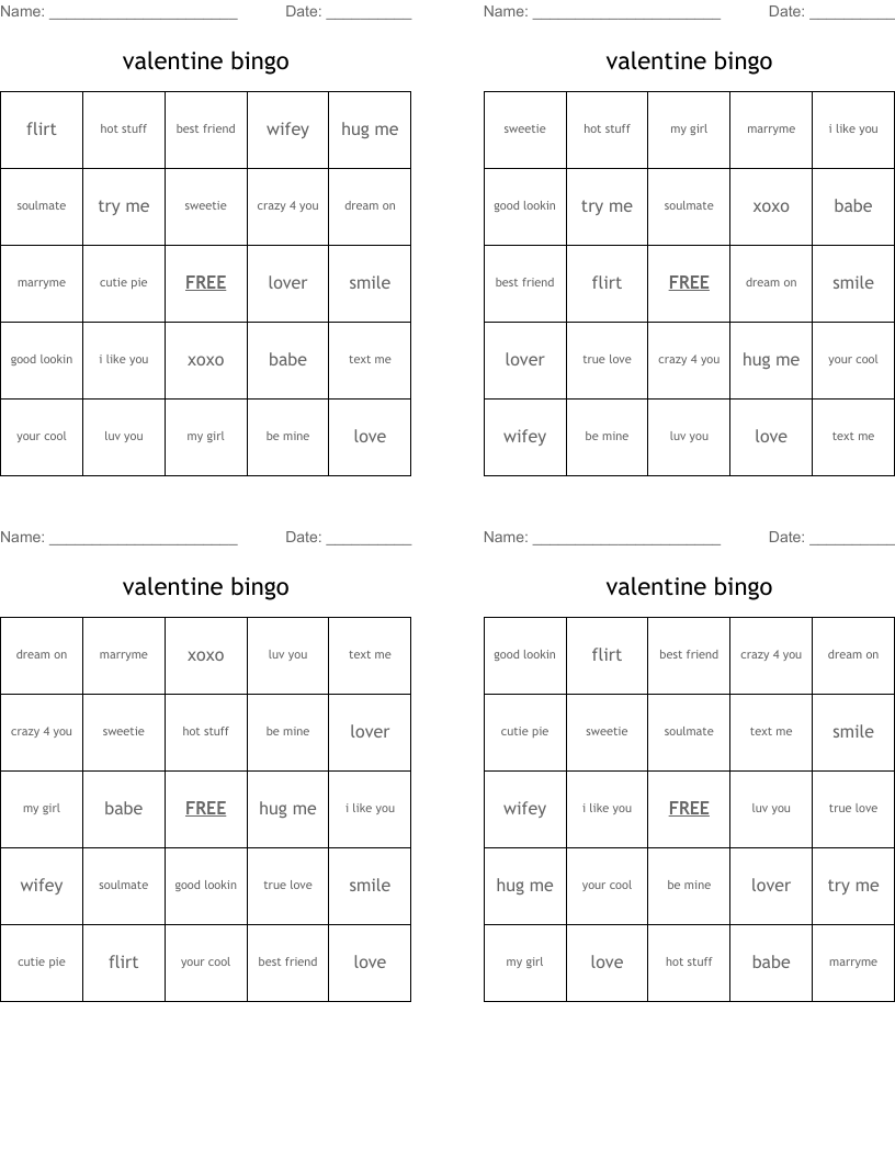 valentine bingo