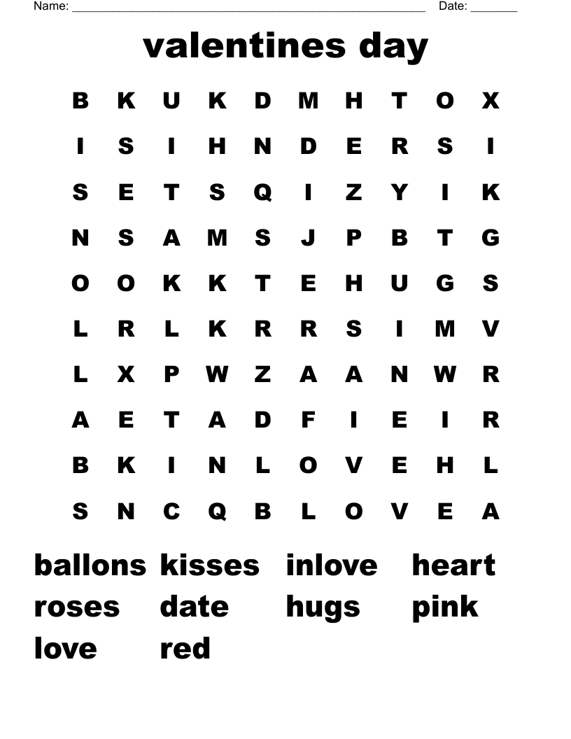 valentines day Word Search