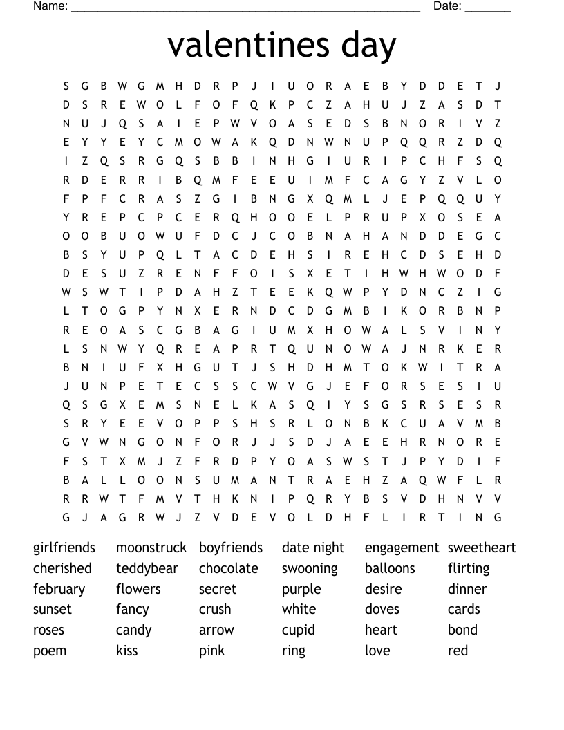 valentines day Word Search
