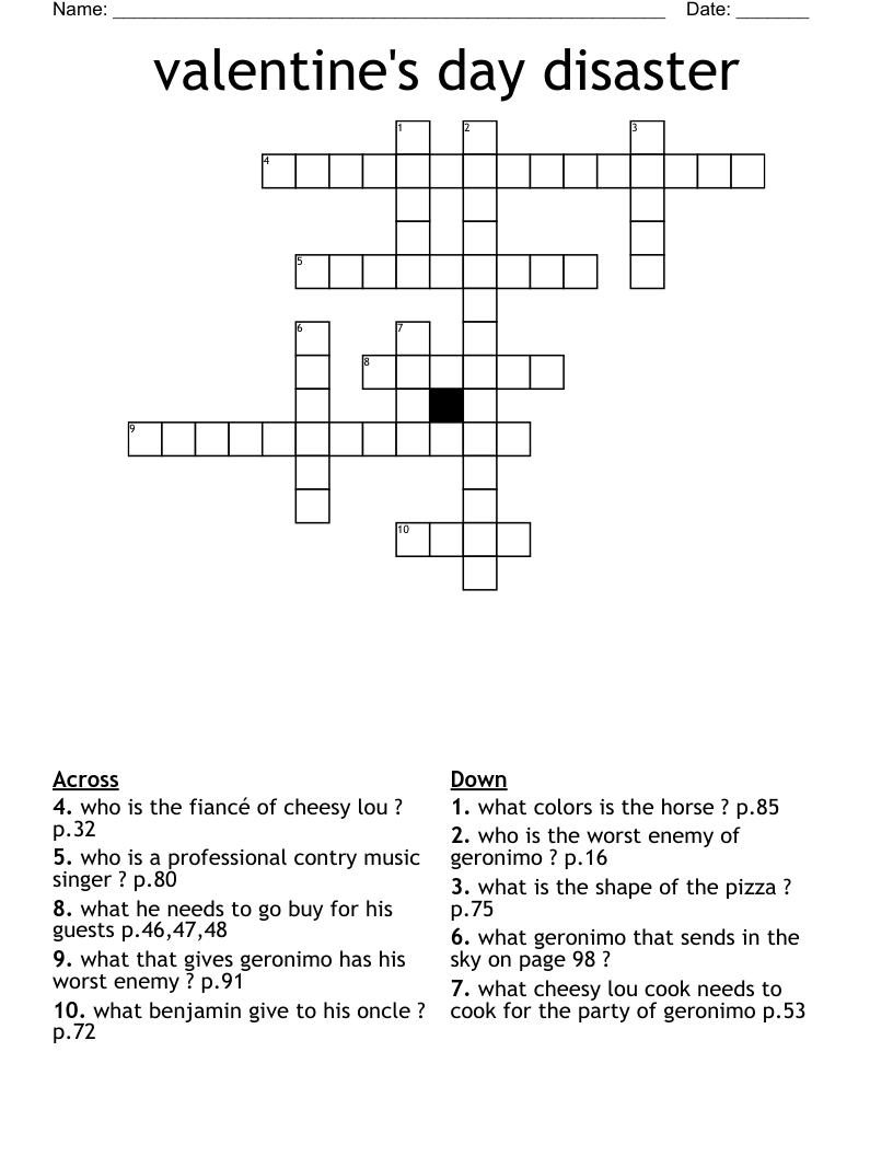 valentine's day disaster Crossword