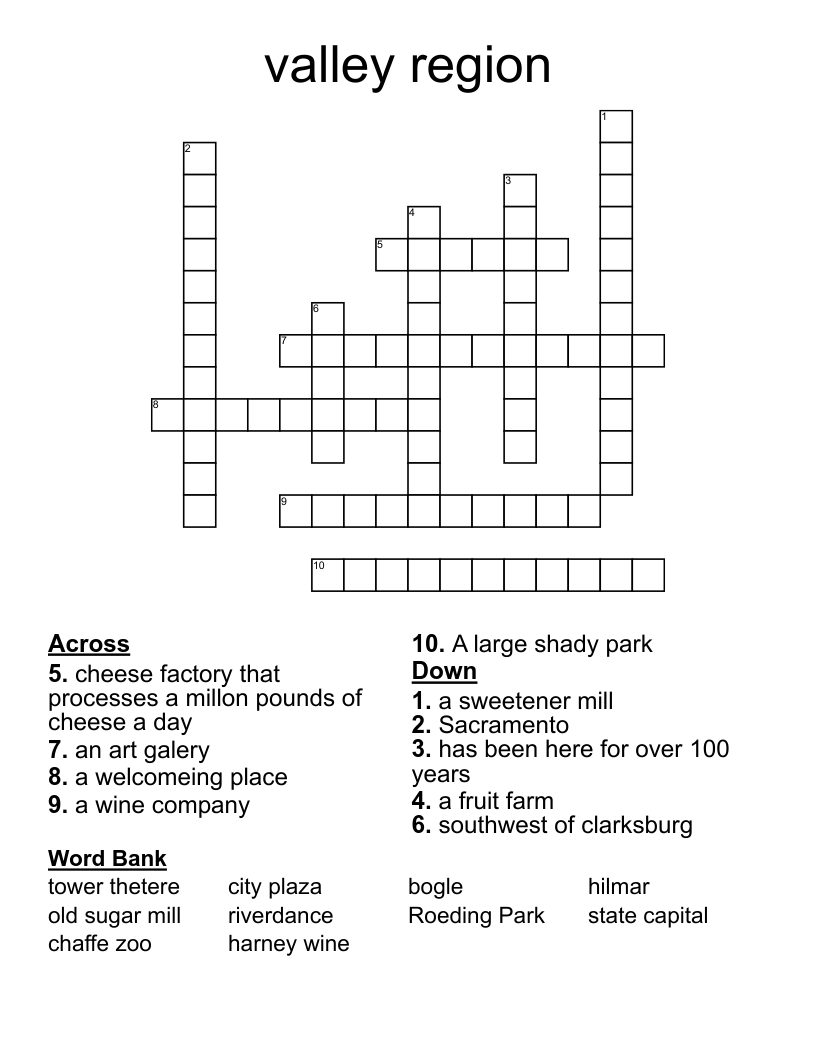valley region  Crossword
