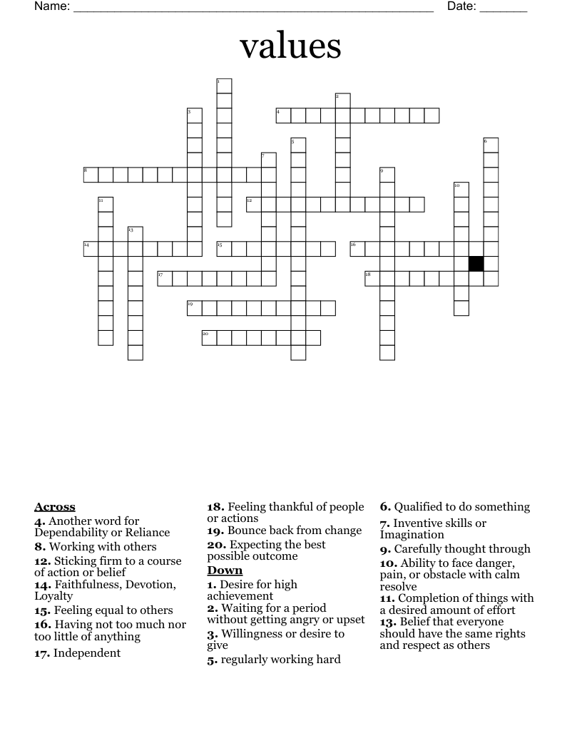 values  Crossword