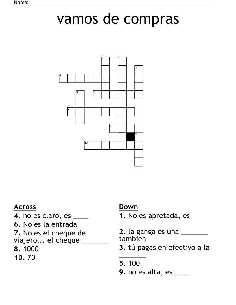 vamos de compras  Crossword