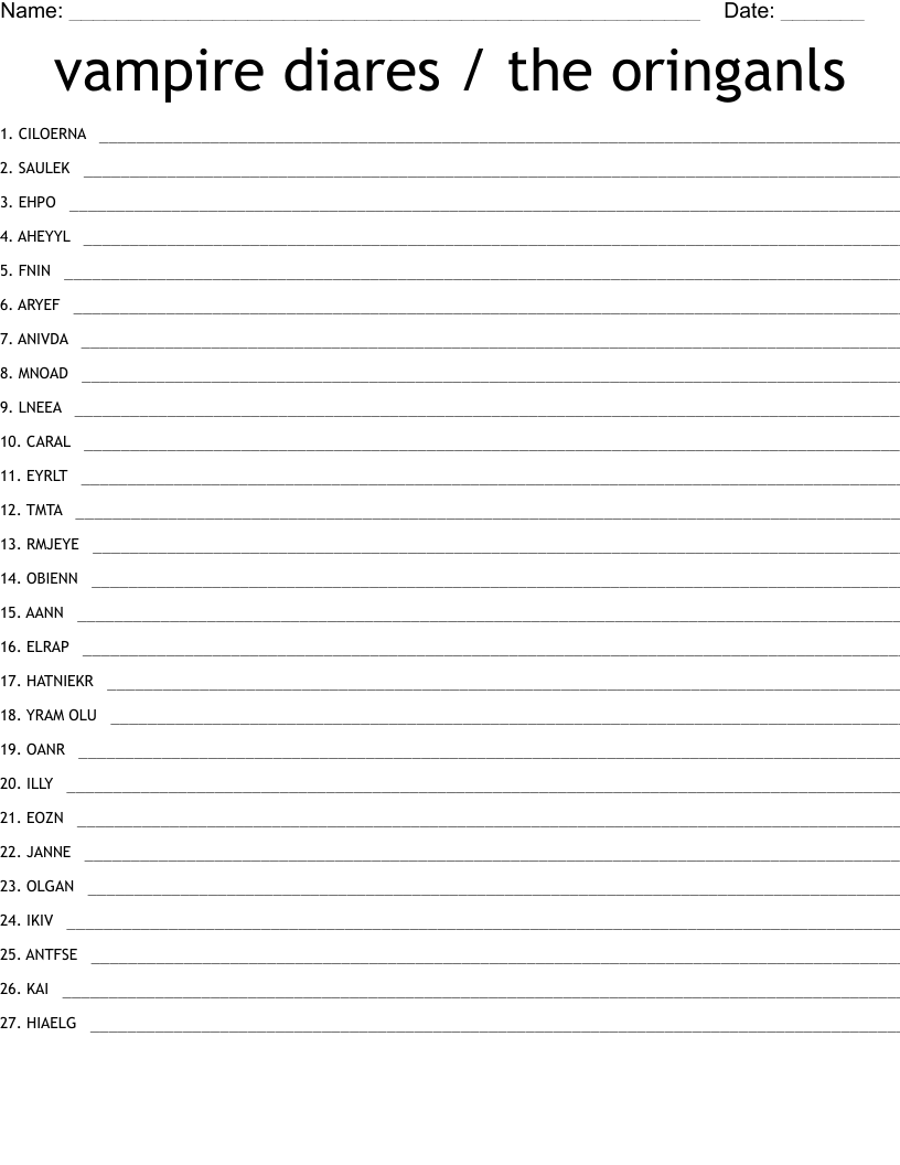 vampire diares / the oringanls  Word Scramble