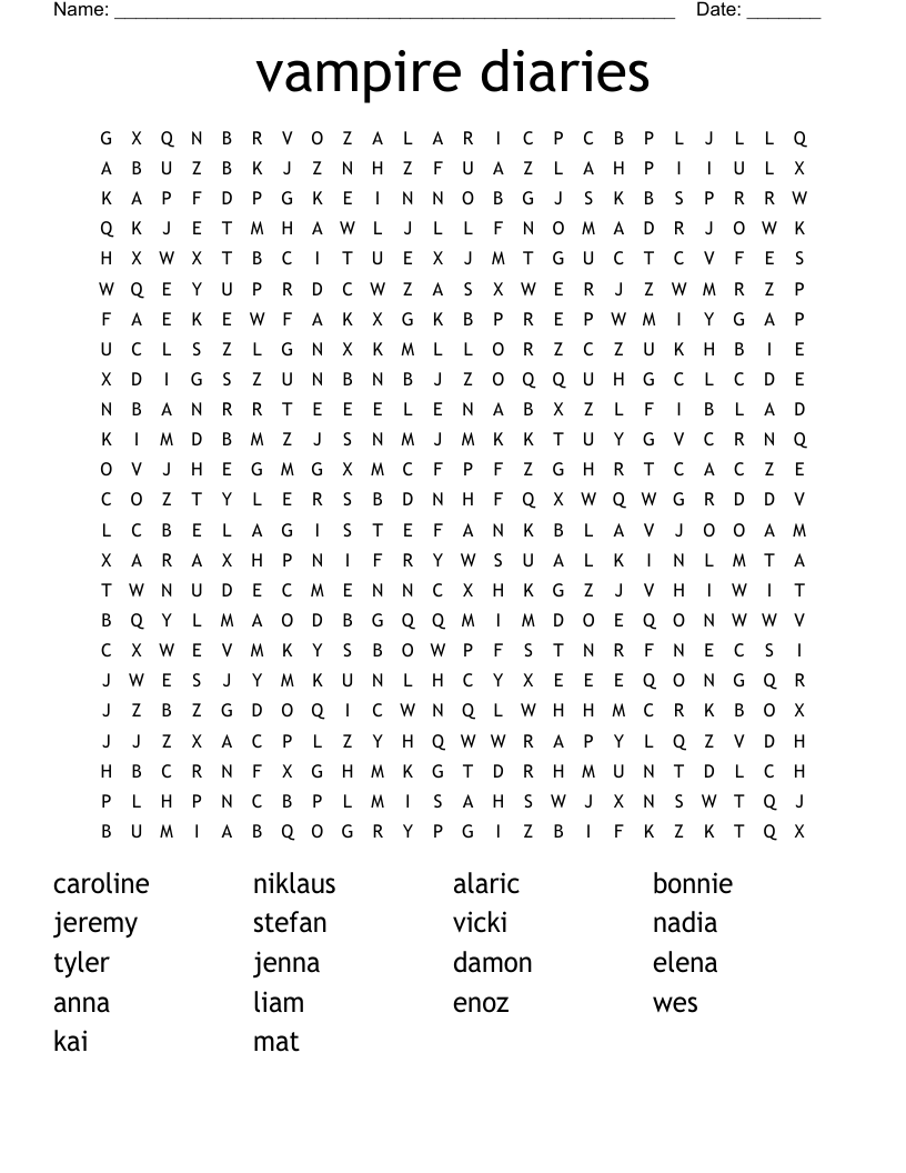 vampire diaries Word Search