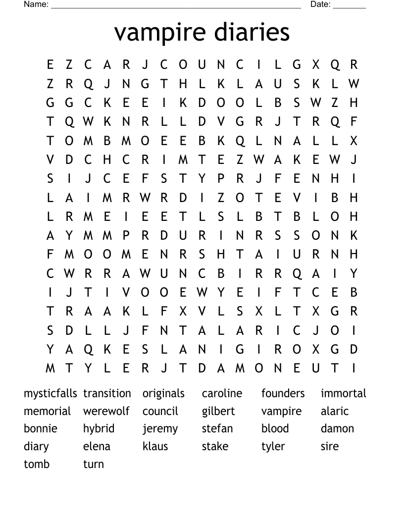 vampire diaries Word Search