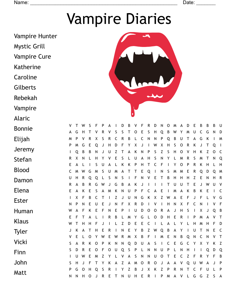 Vampire Diaries Word Search