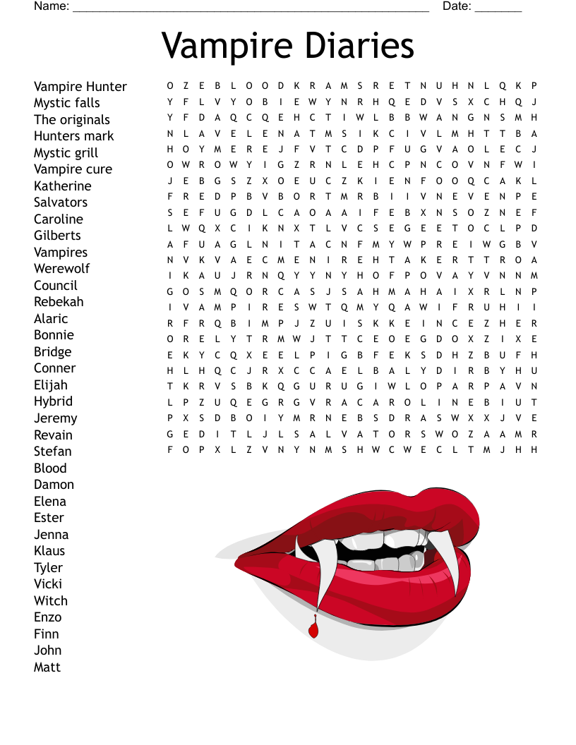 Vampire Diaries Word Search