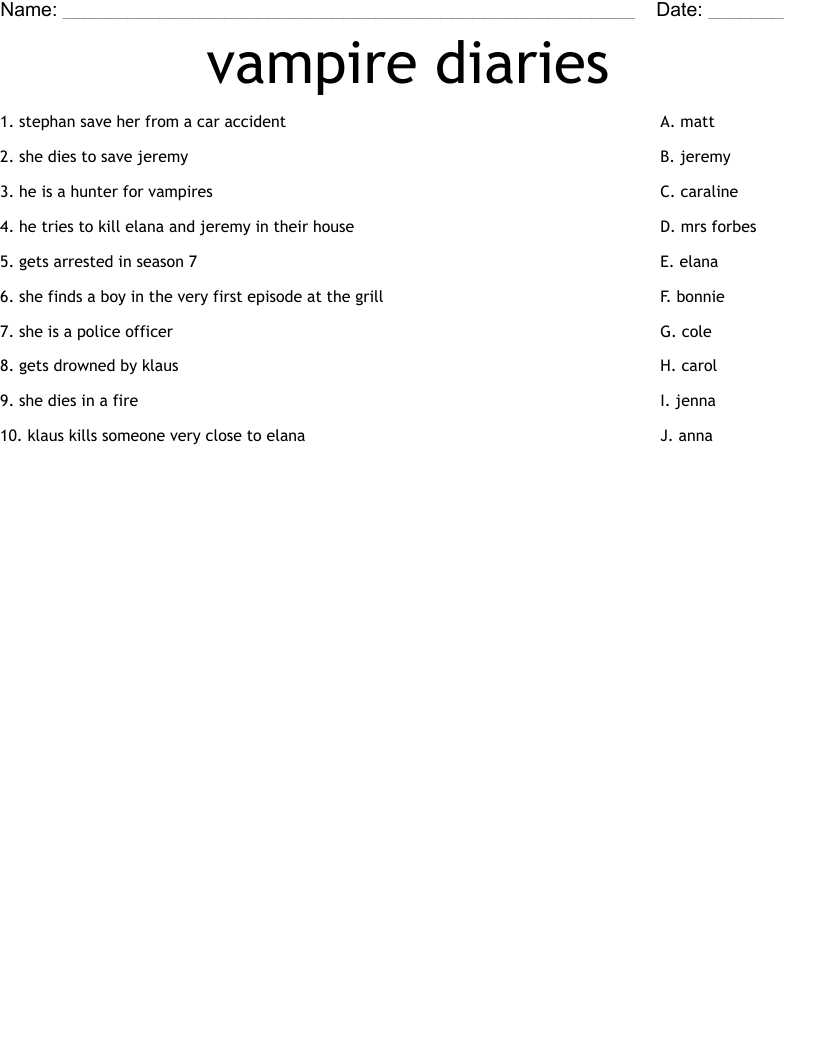 vampire diaries  Worksheet