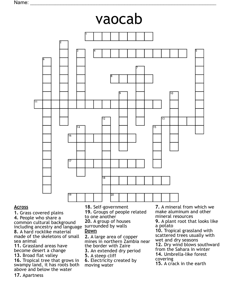 vaocab Crossword