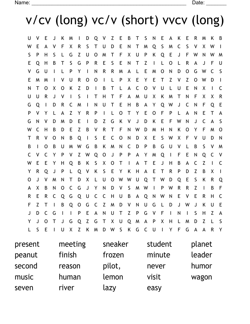 v/cv (long) vc/v (short) vvcv (long) Word Search
