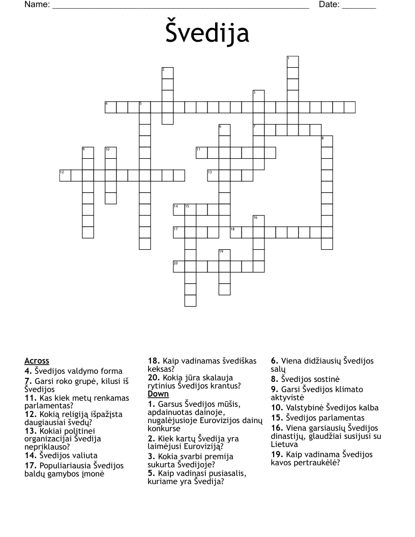 Švedija Crossword