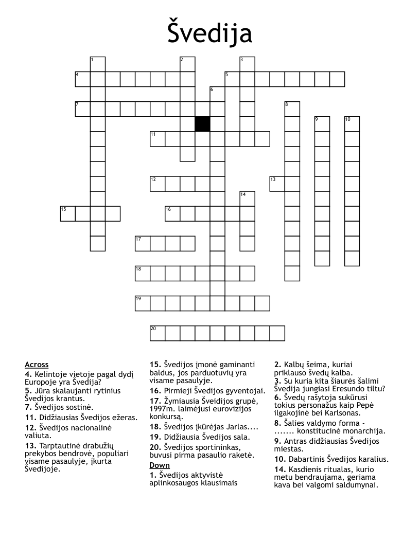 Švedija Crossword
