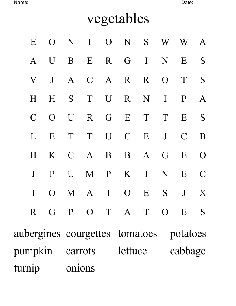 vegetables Word Search