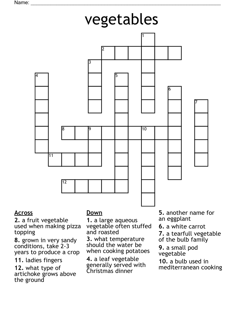 vegetables Crossword