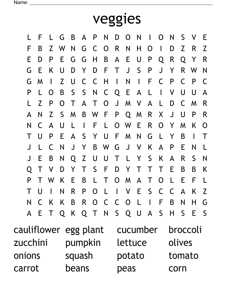 veggies Word Search