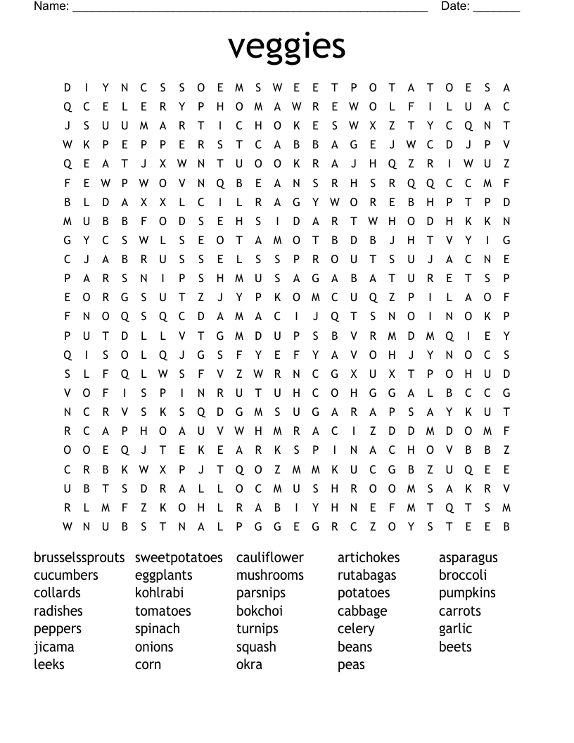 veggies Word Search
