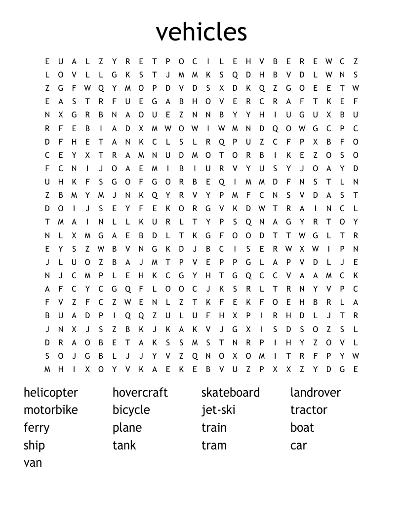 vehicles Word Search