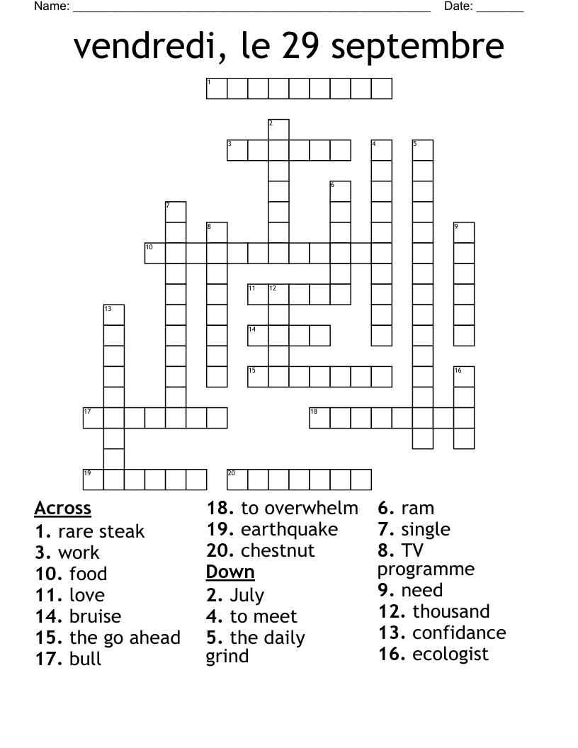 vendredi, le 29 septembre Crossword