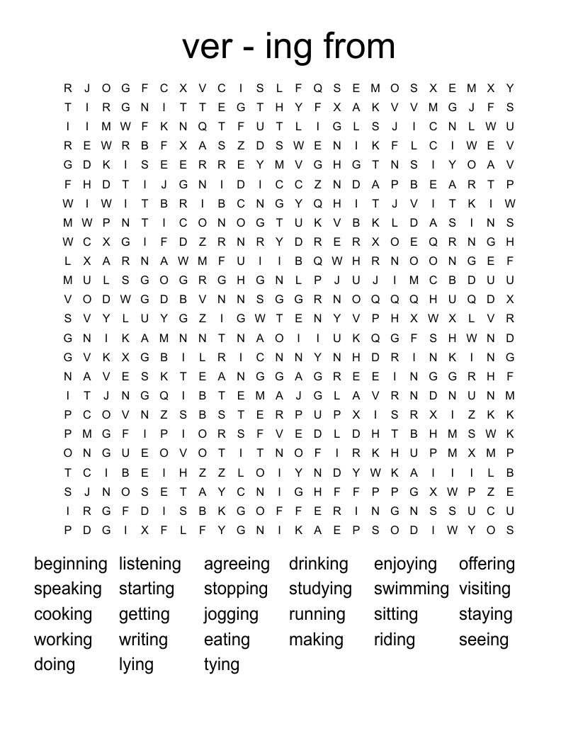 ver - ing from  Word Search