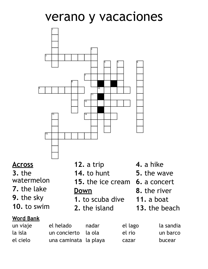verano y vacaciones Crossword