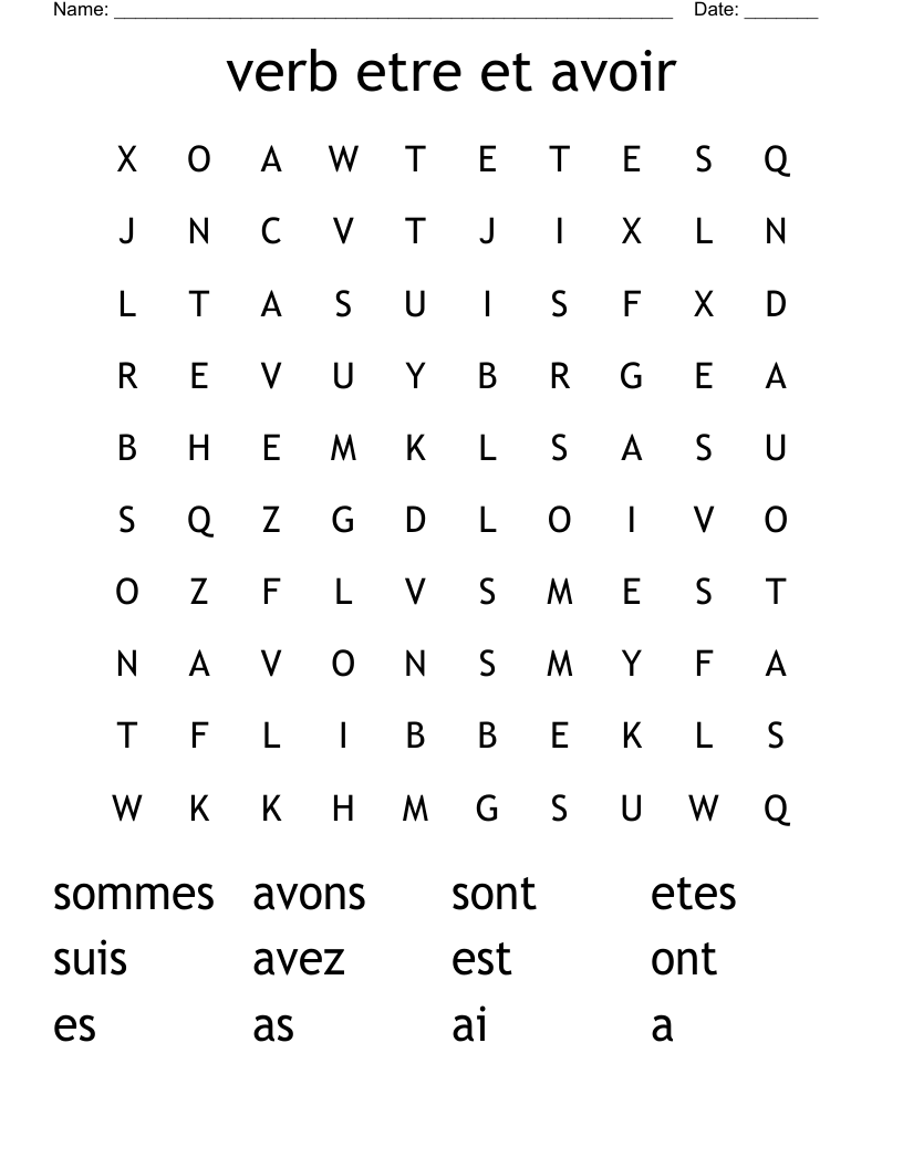 verb etre et avoir Word Search