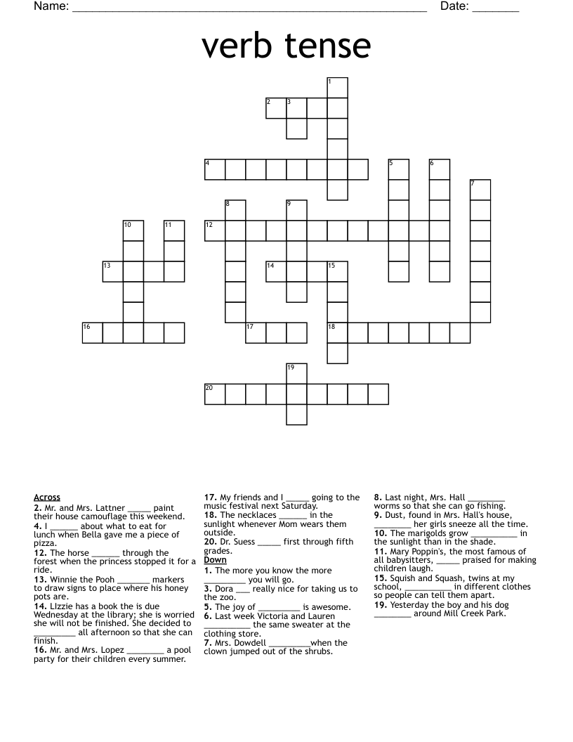 verb tense Crossword
