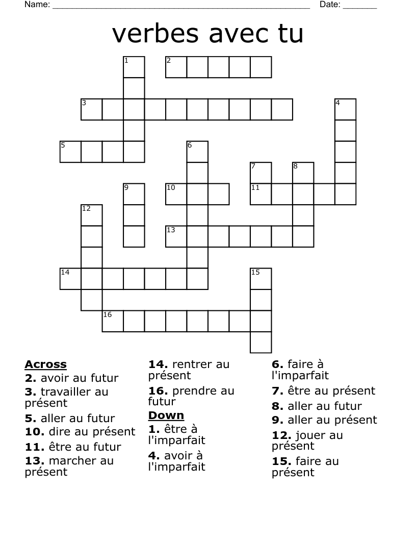 verbes avec tu Crossword