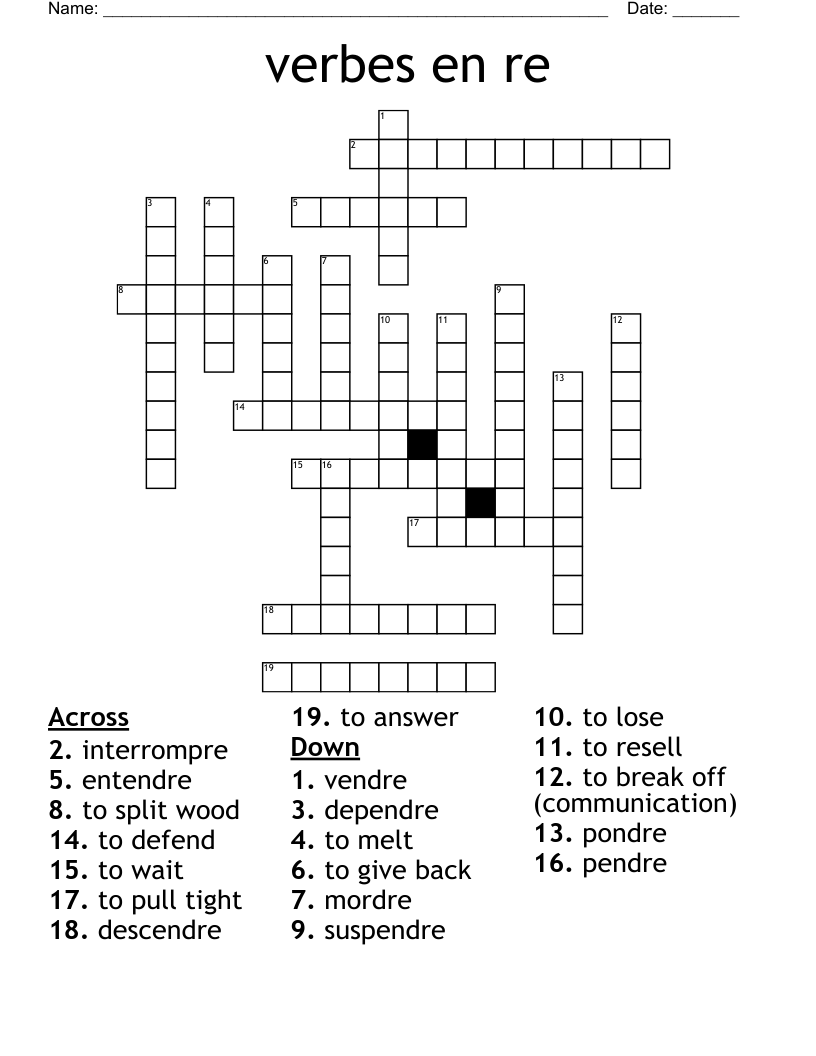 verbes en re Crossword