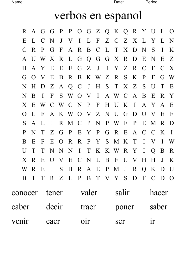 verbos en espanol  Word Search