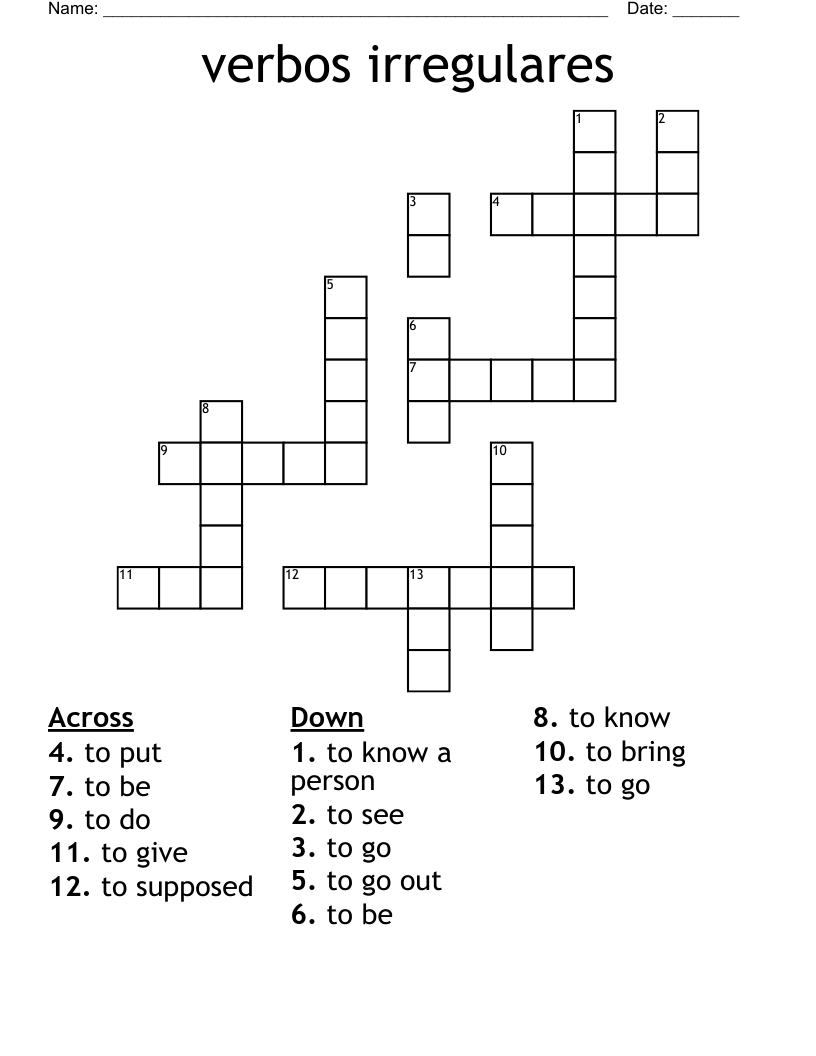 verbos irregulares Crossword