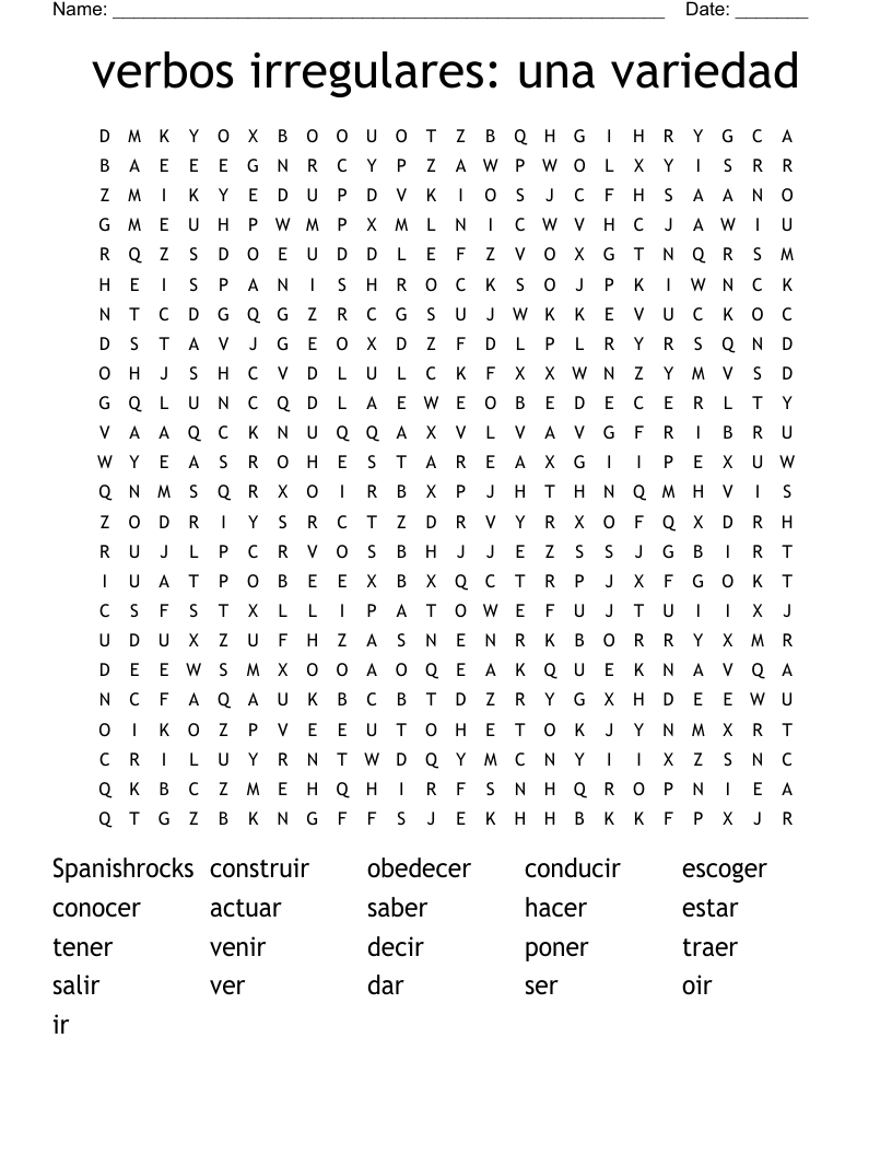 verbos irregulares: una variedad Word Search