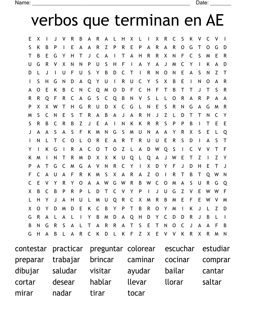 verbos que terminan en AE Word Search