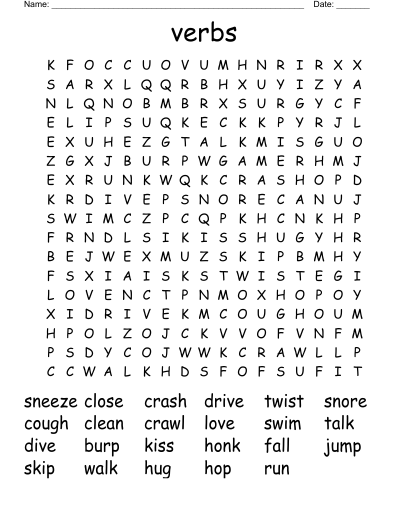 verbs Word Search