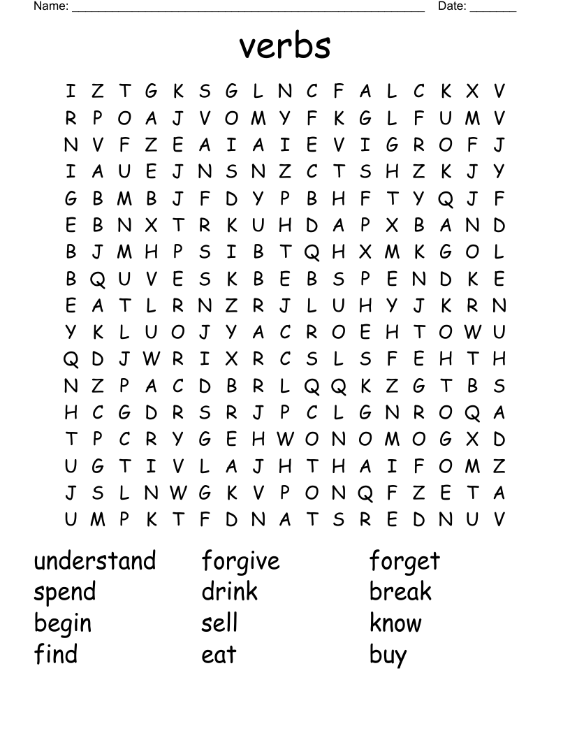 verbs Word Search