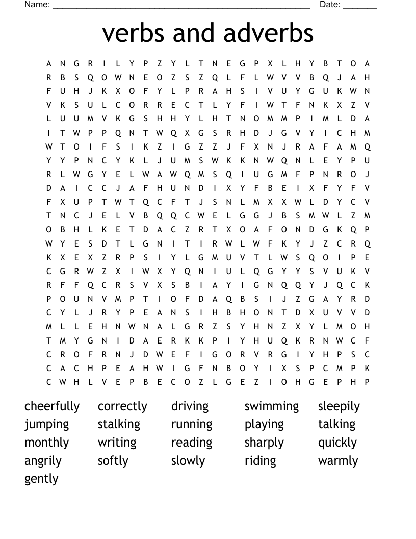 verbs and adverbs Word Search