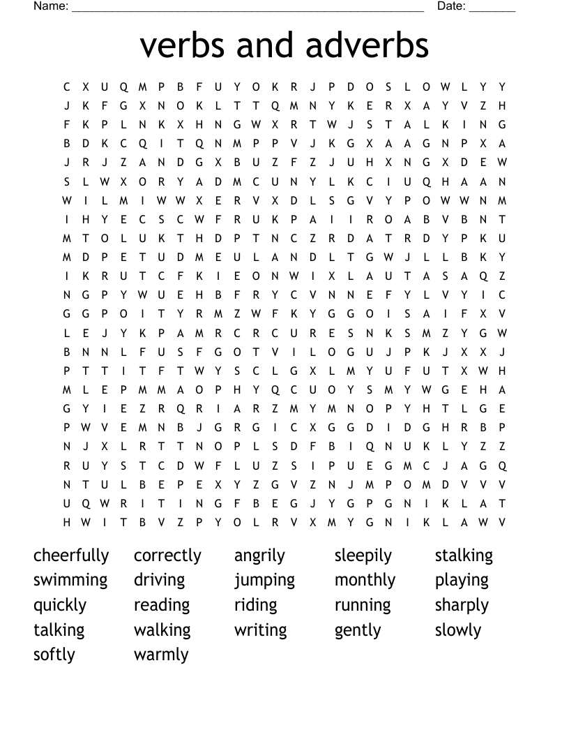 verbs and adverbs Word Search